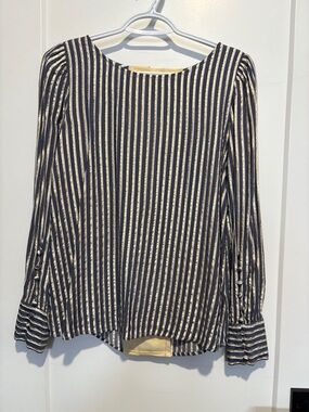 Striped Navy and Cream Long-Sleeve Women’s Top